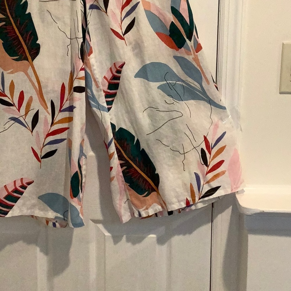 CYNTHIA ROWLEY 100% Linen Leaf Print Lightweight Resortwear Wide Leg Pants L - Picture 3 of 6